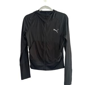 Puma Black Hooded Cropped Lightweight Casual Athletic Jacket Women Sz S